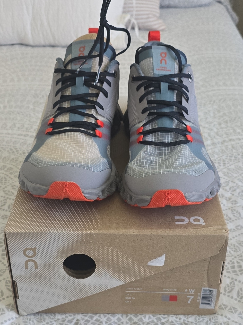 On Cloud X Light Grey and Orange Women’s Athletic Running Shoes